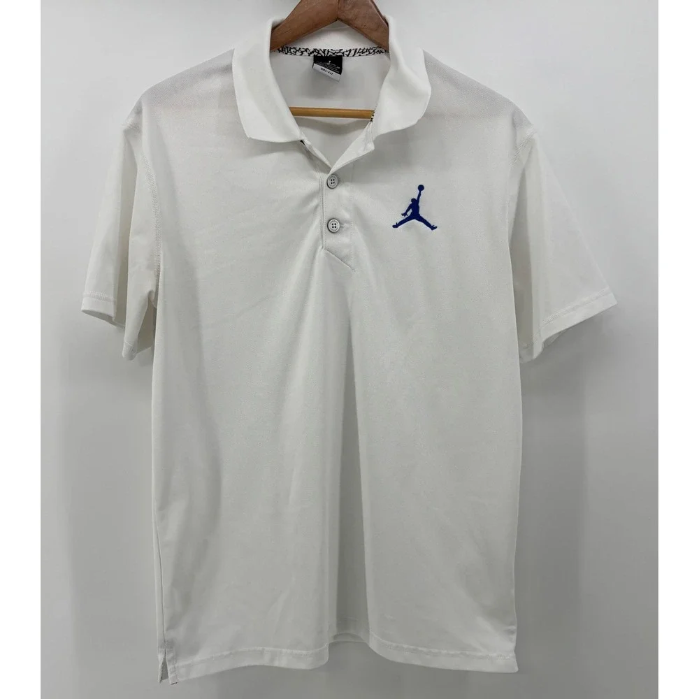 Nike Jordan Dri-Fit Golf Polo Shirt Men's Medium White Blue Jumpman Logo